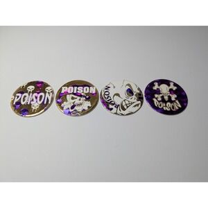 Set of 4 1990's Vintage Poison Foil Milk Caps /Pogs